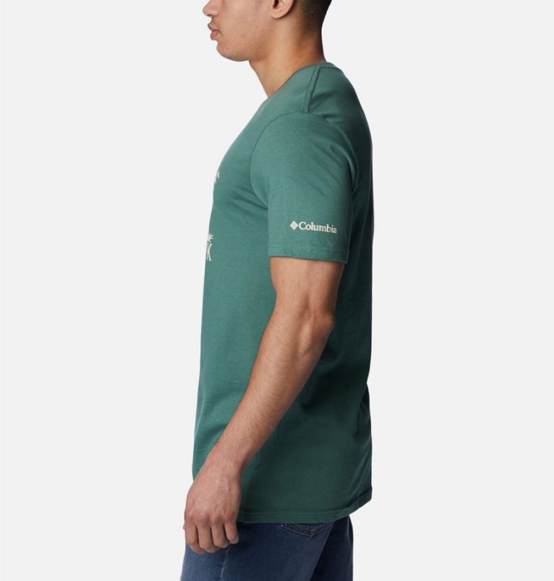 Green Columbia NP Yellowstone Graphic Men's T-Shirt | 08724AZUY