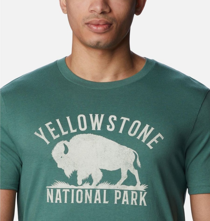 Green Columbia NP Yellowstone Graphic Men's T-Shirt | 08724AZUY