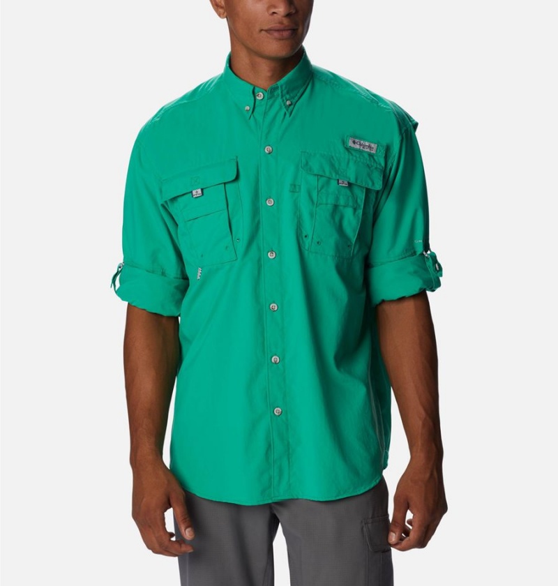 Green Columbia PFG Bahama II Long Sleeve Men's Shirt | 01438XZHD