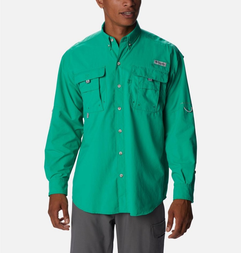 Green Columbia PFG Bahama II Long Sleeve Men\'s Shirt | 01438XZHD