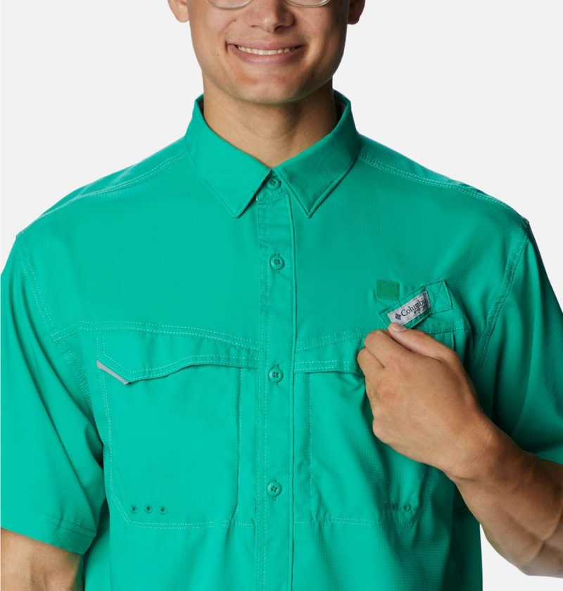 Green Columbia PFG Low Drag Offshore Short Sleeve Men's Shirt | 81463SYNV