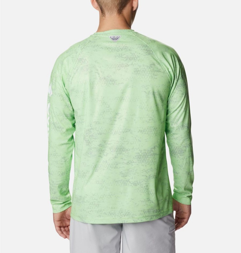 Green Columbia PFG Terminal Deflector Printed Long Sleeve Men's T-Shirt | 15380DRNS