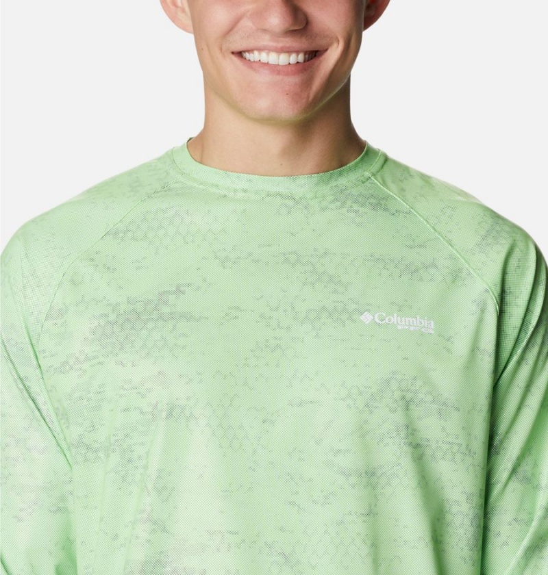 Green Columbia PFG Terminal Deflector Printed Long Sleeve Men's T-Shirt | 15380DRNS