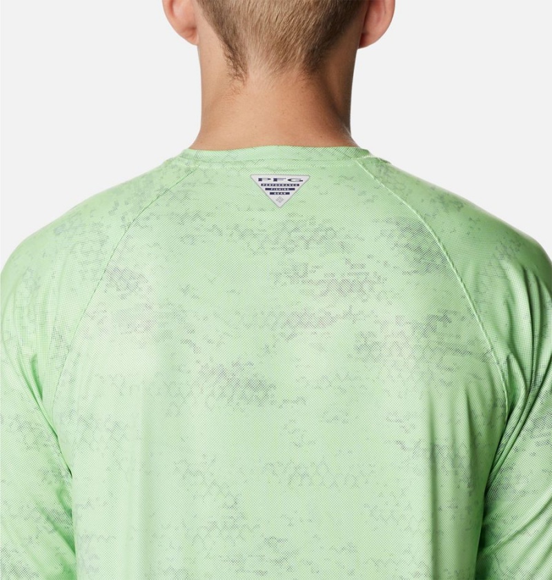 Green Columbia PFG Terminal Deflector Printed Long Sleeve Men's T-Shirt | 15380DRNS