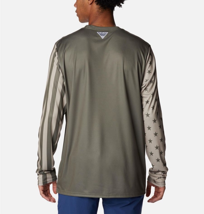 Green Columbia PFG Terminal Tackle Americana Long Sleeve Men's T-Shirt | 14386IUDK