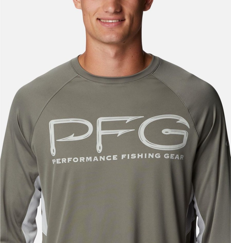 Green Columbia PFG Terminal Tackle Vent Long Sleeve Men's T-Shirt | 72901TQSF