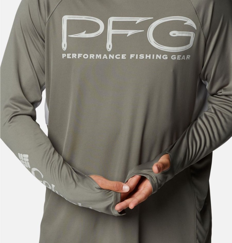 Green Columbia PFG Terminal Tackle Vent Long Sleeve Men's T-Shirt | 72901TQSF