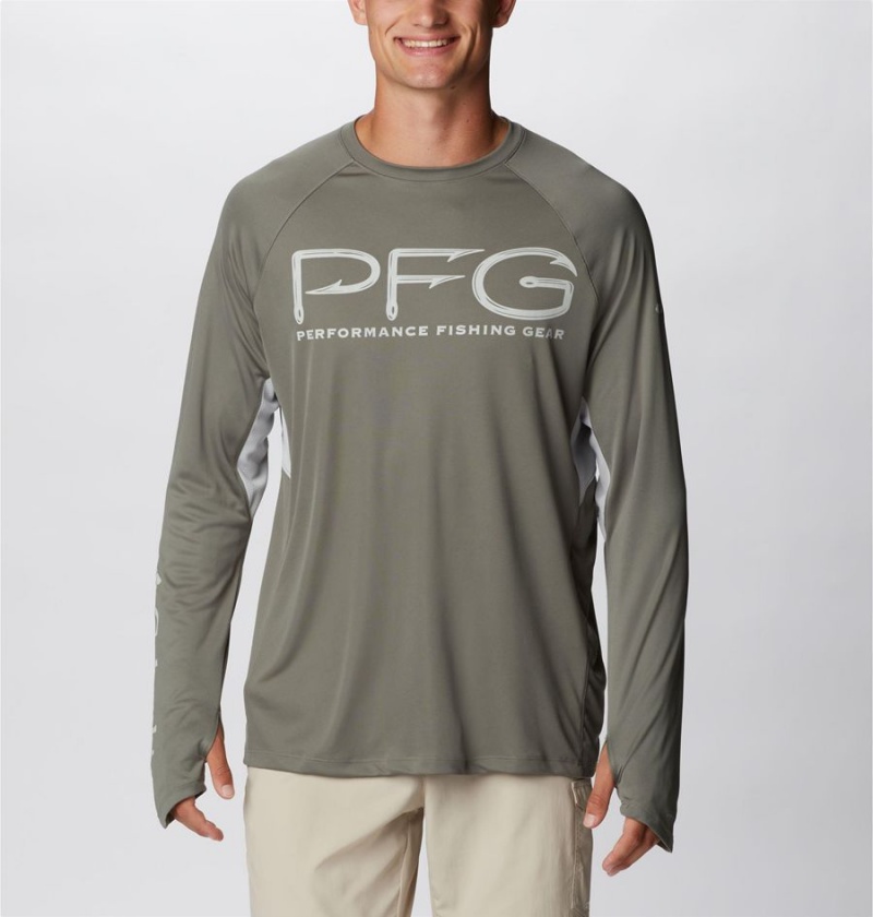 Green Columbia PFG Terminal Tackle Vent Long Sleeve Men\'s T-Shirt | 72901TQSF