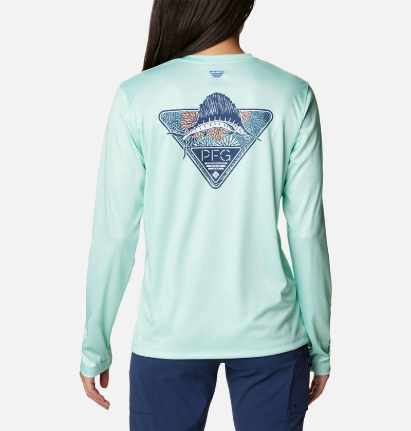 Green Columbia PFG Tidal Tri-Sail Long Sleeve Women's T-Shirt | 53042NAQZ