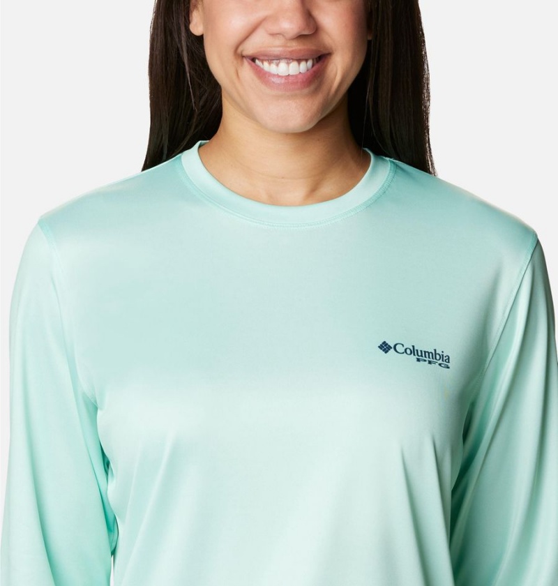 Green Columbia PFG Tidal Tri-Sail Long Sleeve Women's T-Shirt | 53042NAQZ