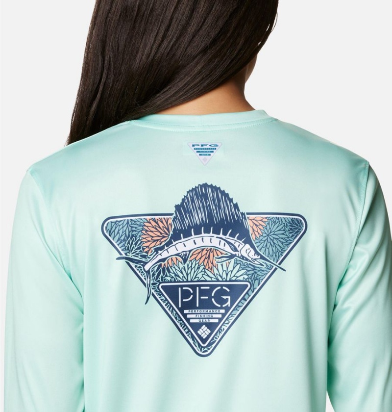 Green Columbia PFG Tidal Tri-Sail Long Sleeve Women's T-Shirt | 53042NAQZ