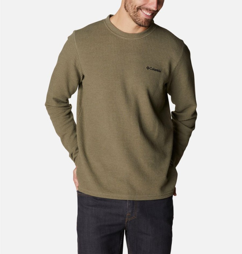 Green Columbia Pine Peak II Waffle Long Sleeve Crew Men's T-Shirt | 37896XJGB