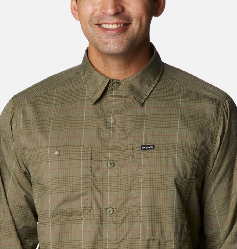 Green Columbia Silver Ridge Utility Lite Plaid Long Sleeve Men's Shirt | 09361NCEK