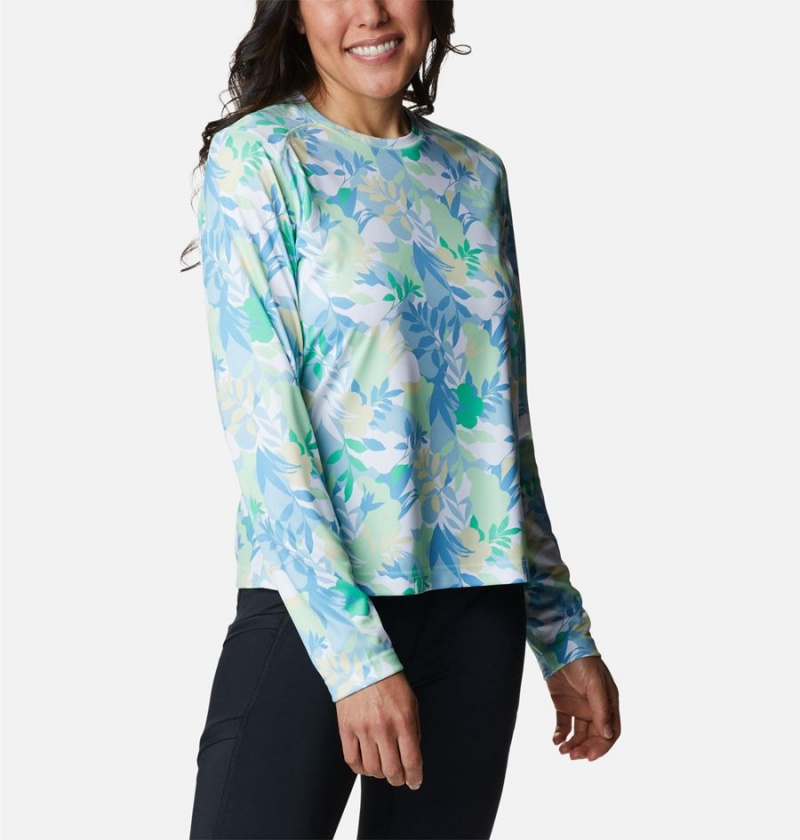 Green Columbia Summerdry Long Sleeve Printed Women's T-Shirt | 61854GCNY