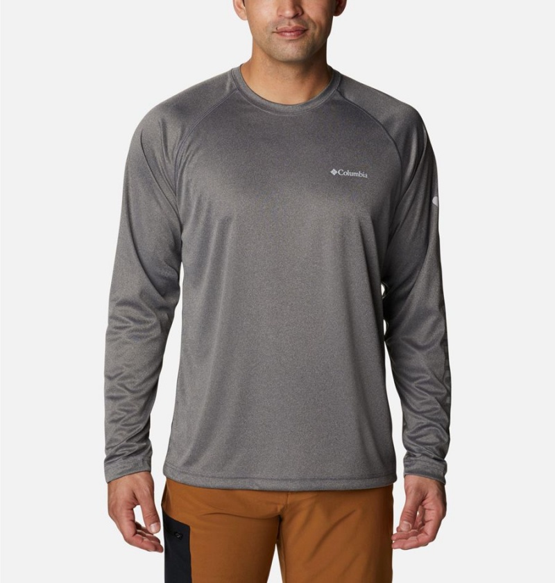 Grey Columbia Fork Stream Heather Long Sleeve Men\'s T-Shirt | 45218SIPX