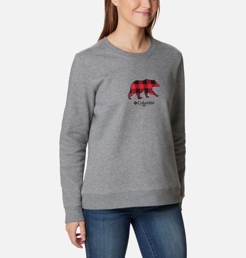 Grey Columbia Hart Mountain II Graphic Crew Women's Pullover | 45769GUIQ