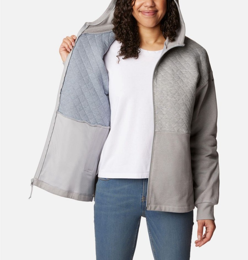 Grey Columbia Hart Mountain Quilted Hooded Full Zip Women's Fleece Jacket | 52674ZEYO