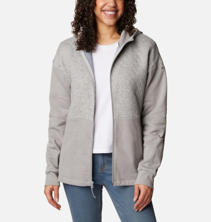 Grey Columbia Hart Mountain Quilted Hooded Full Zip Women's Fleece Jacket | 52674ZEYO