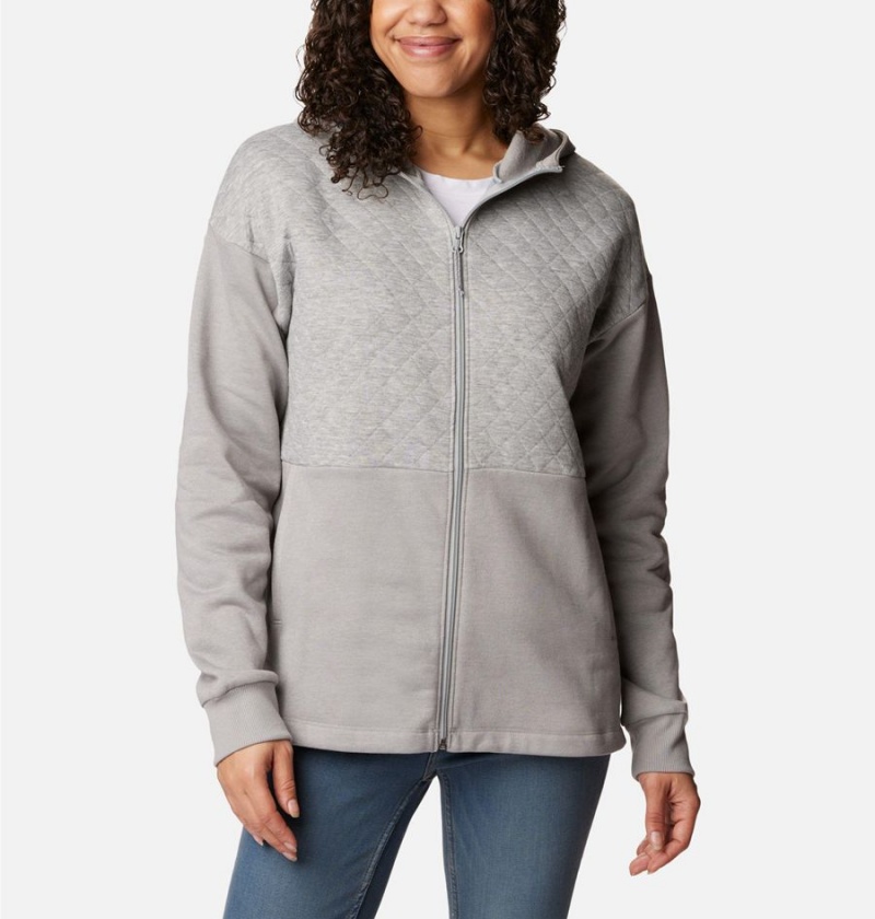 Grey Columbia Hart Mountain Quilted Hooded Full Zip Women\'s Fleece Jacket | 52674ZEYO