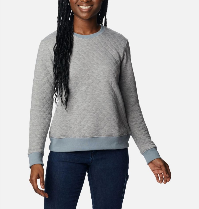 Grey Columbia Lodge Quilted Crew Sweatshirt Women's Pullover | 04596XLRM