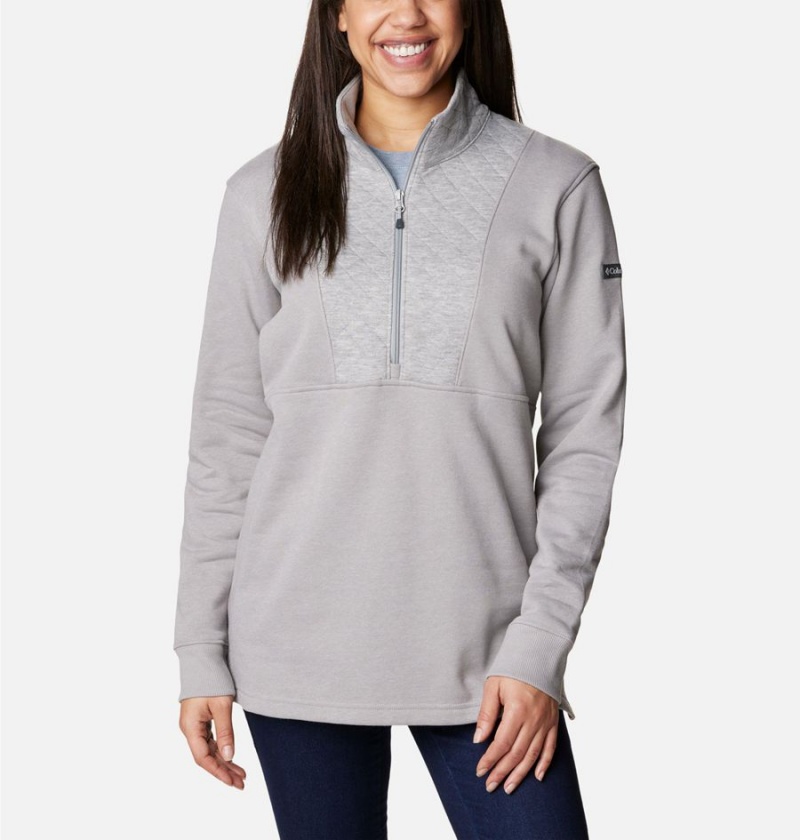 Grey Columbia Lodge Quilted Quarter Zip Tunic Women\'s Pullover | 34015KLMQ