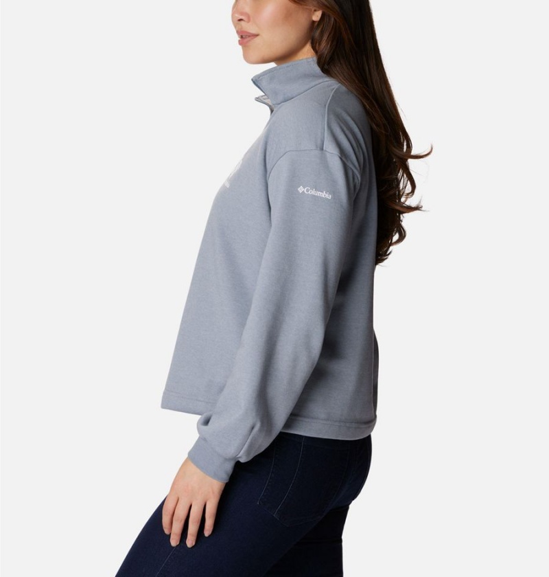 Grey Columbia Logo French Terry Half Zip Women's Pullover | 48693CWQX