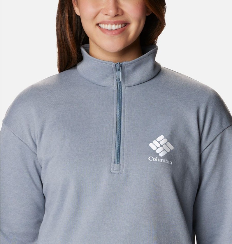 Grey Columbia Logo French Terry Half Zip Women's Pullover | 48693CWQX