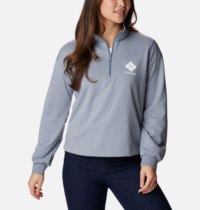 Grey Columbia Logo French Terry Half Zip Women's Pullover | 48693CWQX