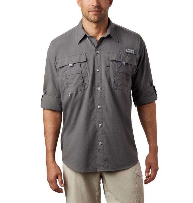 Grey Columbia PFG Bahama II Long Sleeve Men's Shirt | 51792AXOM