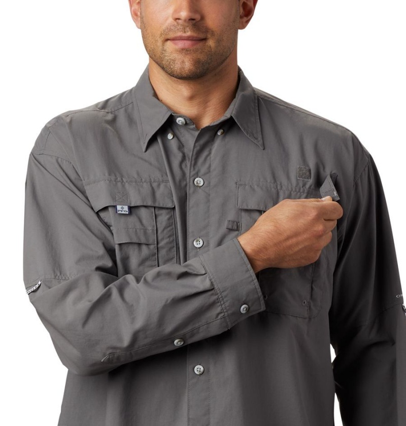 Grey Columbia PFG Bahama II Long Sleeve Men's Shirt | 51792AXOM