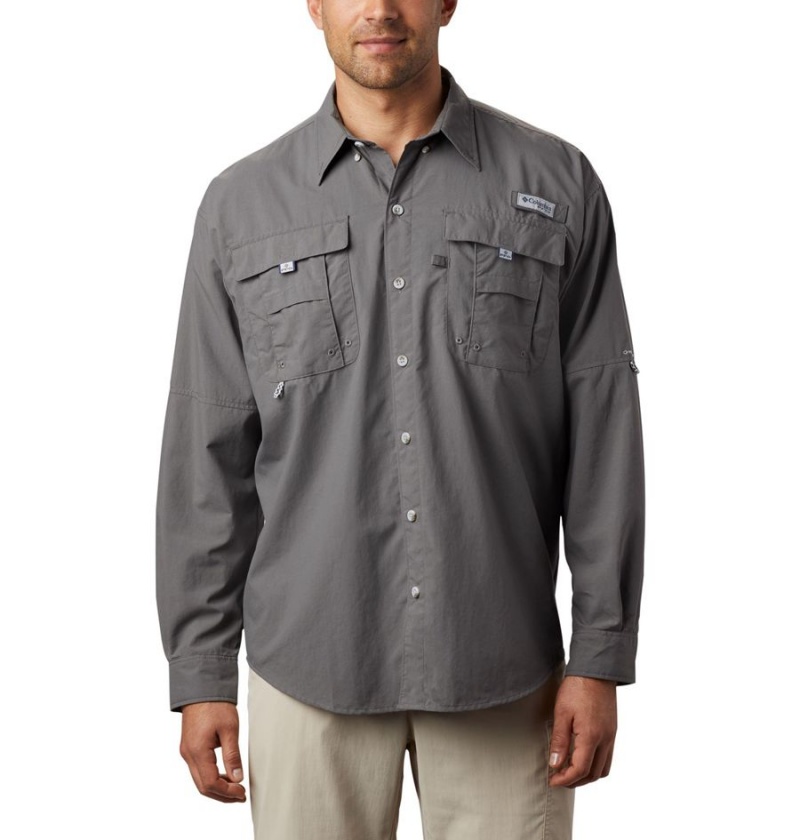 Grey Columbia PFG Bahama II Long Sleeve Men\'s Shirt | 51792AXOM