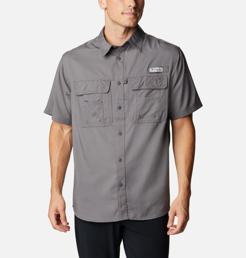 Grey Columbia PFG Drift Guide Woven Short Sleeve Men\'s Shirt | 15028BRQX