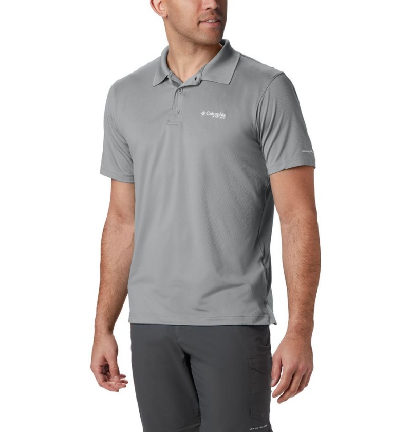 Grey Columbia PFG Skiff Cast Men\'s Polo Shirt | 45078LPSR