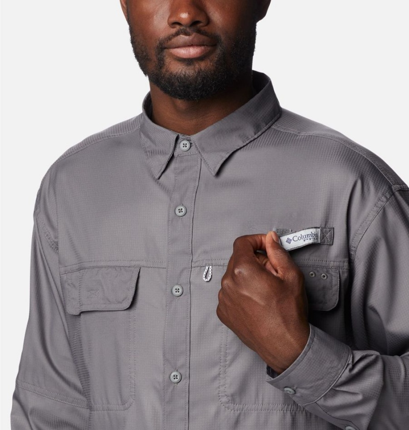 Grey Columbia PFG Skiff Guide Woven Long Sleeve Men's Shirt | 86273JWFM