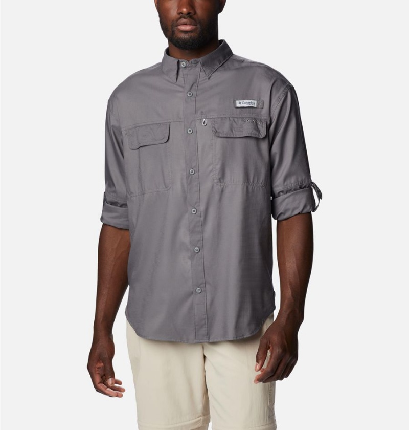 Grey Columbia PFG Skiff Guide Woven Long Sleeve Men's Shirt | 86273JWFM