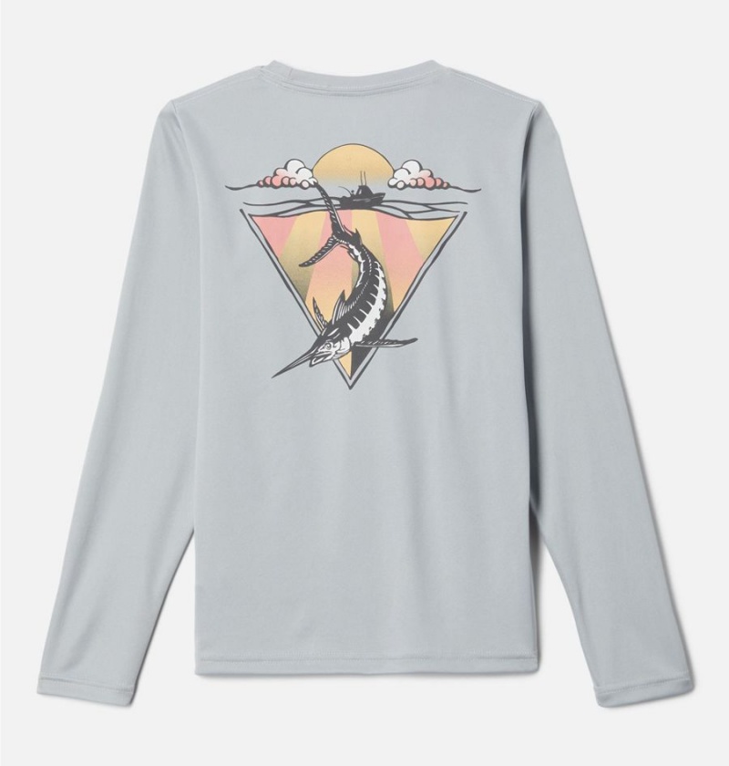 Grey Columbia PFG Terminal Tackle Drag Time Long Sleeve Kids' T-Shirt | 01576LJFW