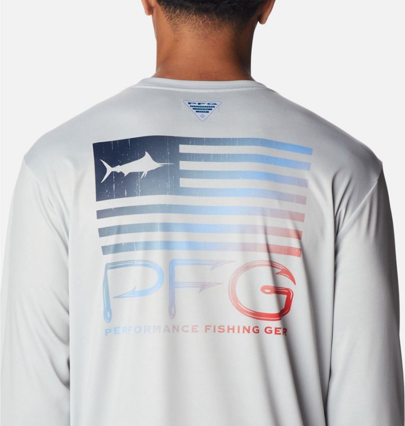 Grey Columbia PFG Terminal Tackle Fish Star Long Sleeve Men's T-Shirt | 92457DVEM