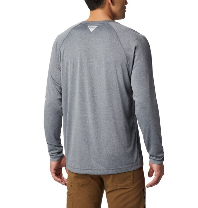 Grey Columbia PFG Terminal Tackle Heather Long Sleeve Men's T-Shirt | 87493STFN