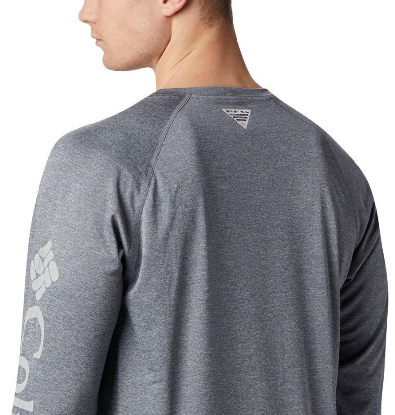 Grey Columbia PFG Terminal Tackle Heather Long Sleeve Men's T-Shirt | 87493STFN