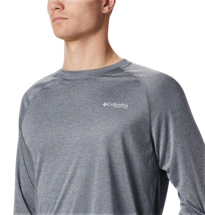 Grey Columbia PFG Terminal Tackle Heather Long Sleeve Men's T-Shirt | 87493STFN