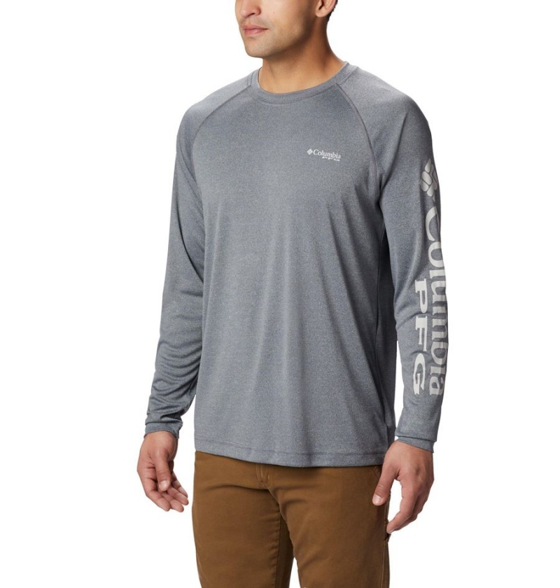 Grey Columbia PFG Terminal Tackle Heather Long Sleeve Men\'s T-Shirt | 87493STFN