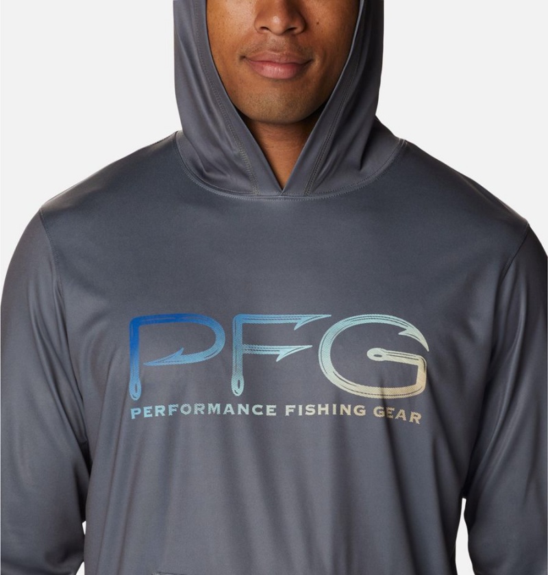 Grey Columbia PFG Terminal Tackle Hooks Men's Hoodie | 84320QVDH