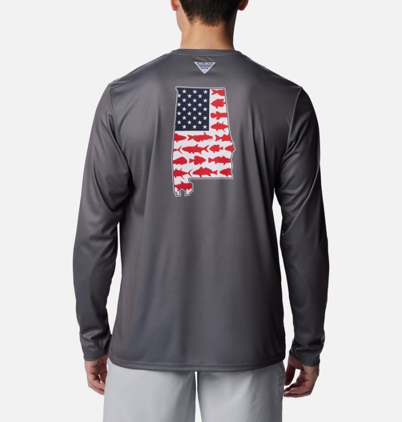 Grey Columbia PFG Terminal Tackle Statetriot Long Sleeve Men's T-Shirt | 87031DHAX