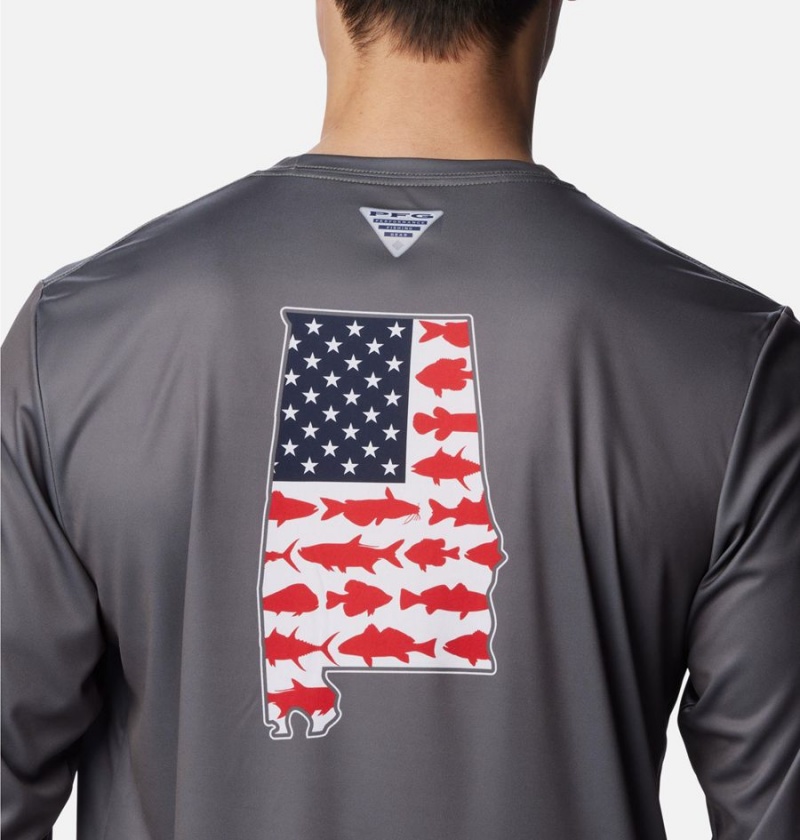 Grey Columbia PFG Terminal Tackle Statetriot Long Sleeve Men's T-Shirt | 87031DHAX