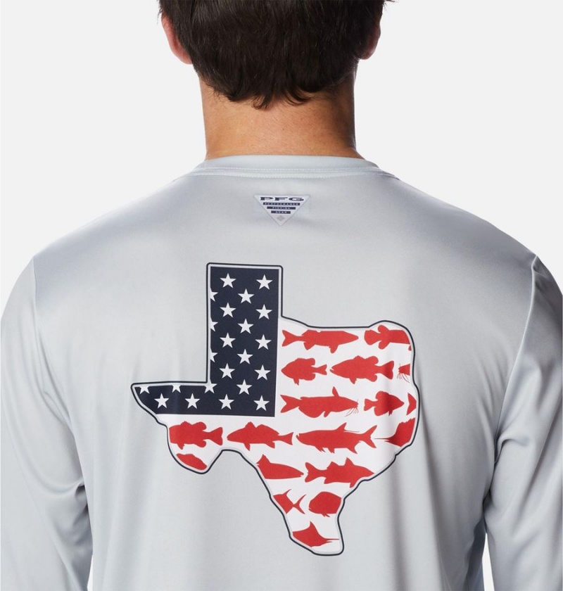 Grey Columbia PFG Terminal Tackle Statetriot Long Sleeve Men's T-Shirt | 78306NDVM