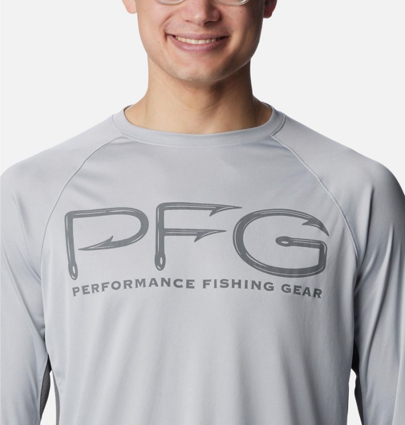 Grey Columbia PFG Terminal Tackle Vent Long Sleeve Men's T-Shirt | 67152SAVM