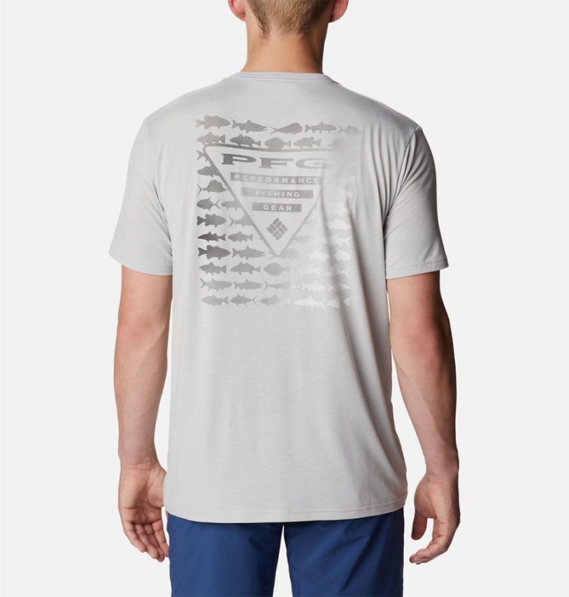 Grey Columbia PFG Triangle Fill Tech Men's T-Shirt | 69481FJXA