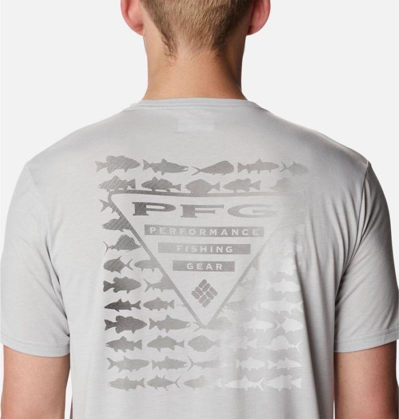 Grey Columbia PFG Triangle Fill Tech Men's T-Shirt | 69481FJXA