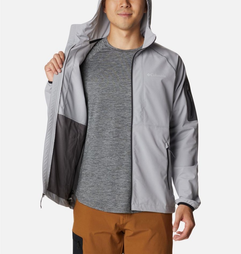 Grey Columbia Tall Heights Hooded Men's Softshell Jackets | 92801IKEW