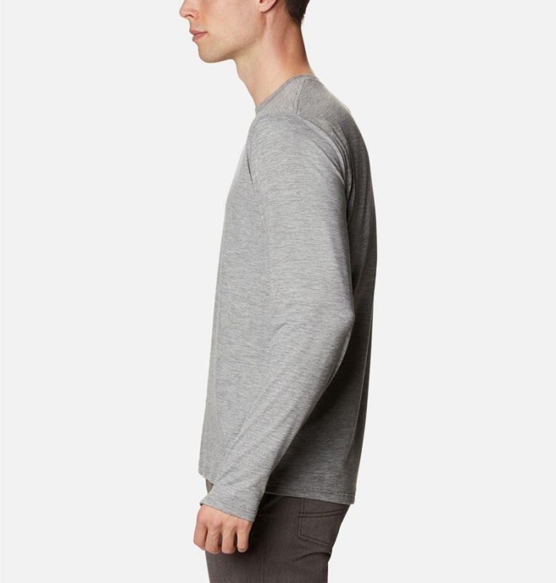 Grey Columbia Tech Trail Long Sleeve Crew II Men's T-Shirt | 52178ILNA